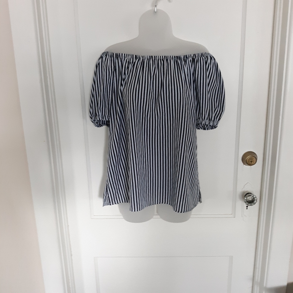 GRACE  Striped Off Shoulder Top Black Whit…